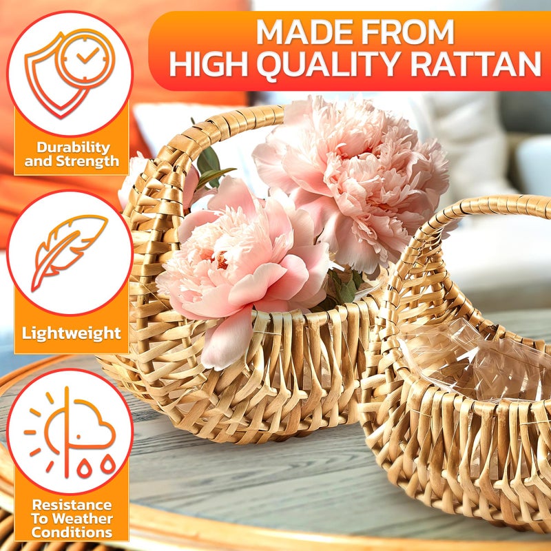 AZZORI 2Pcs Small Wicker Basket with Handle - Flower Girl Baskets Empty Gift Basket Rattan Basket for Wedding Flower Basket for Gifts - Decorative Baskets for Home Decor Willow Basket Wicker Storage Basket - Image 3
